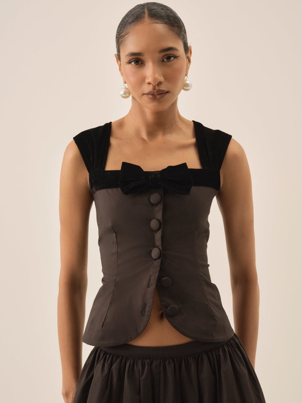 $179 NWOT For Love And Lemons Train Station Poplin Top in Black Sz Small